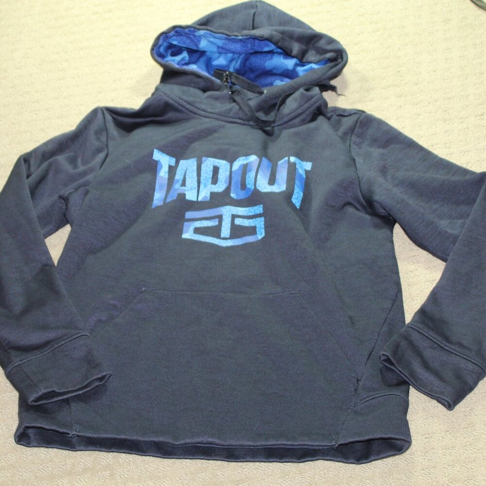 Tapout Hoodie Men S Blue Camo Hood Pullover Fleece Huge Graphic Logo Sweatshirt